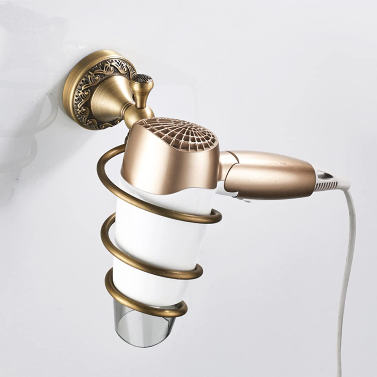 FRCOLOR Wandmontierte Spiralförmige Föhnhalterung Aus Massivem Und Edelstahl Langlebiger Haartrocknerhalter Für Bad Schlafzimmer Friseursalon Elegante Retro-aufbewahrung
