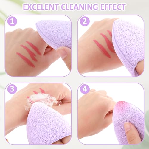 2 PCS Facial Sponge Glove Bath Sponge Gentle Exfoliating Pads Wash Reusable Puff for Daily Face Deep Pore Cleansing Blackheads Dead Skin Makeup Remover(Purple+Beige) - Image 6