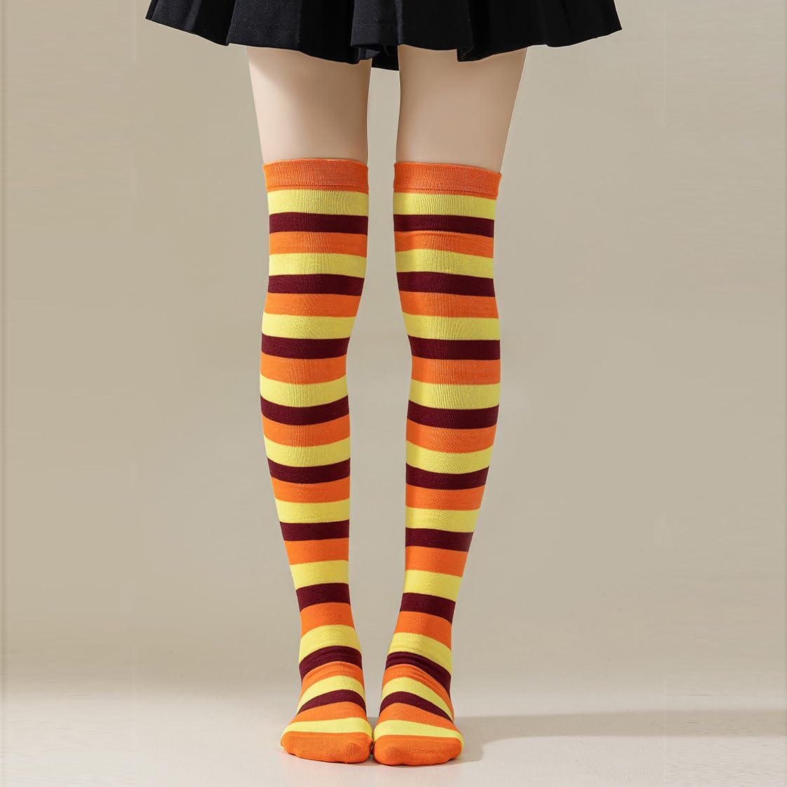 SherryDC Womens Girls Cosplay Rainbow Striped Knee High Socks Leg Arm Warmer Fingerless Gloves Set - Image 5