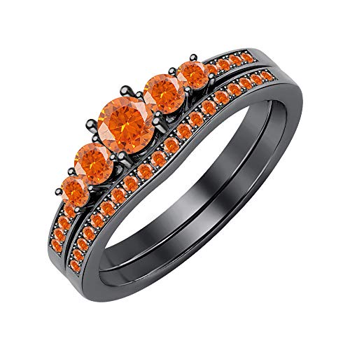 Gold & Diamonds Jewellery Wonderful 1.12Ctw 5-Stone Round Cut Gemstone 14K Gold Plated Engagement Bridal Wedding Ring for Women's.2