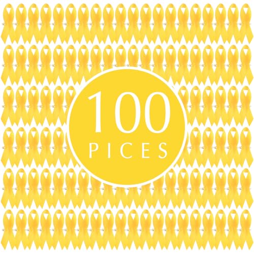 Image of Curvier 100PCS Yellow Satin Ribbons Lapel Pins for Childhood Cancer Awareness Ribbon