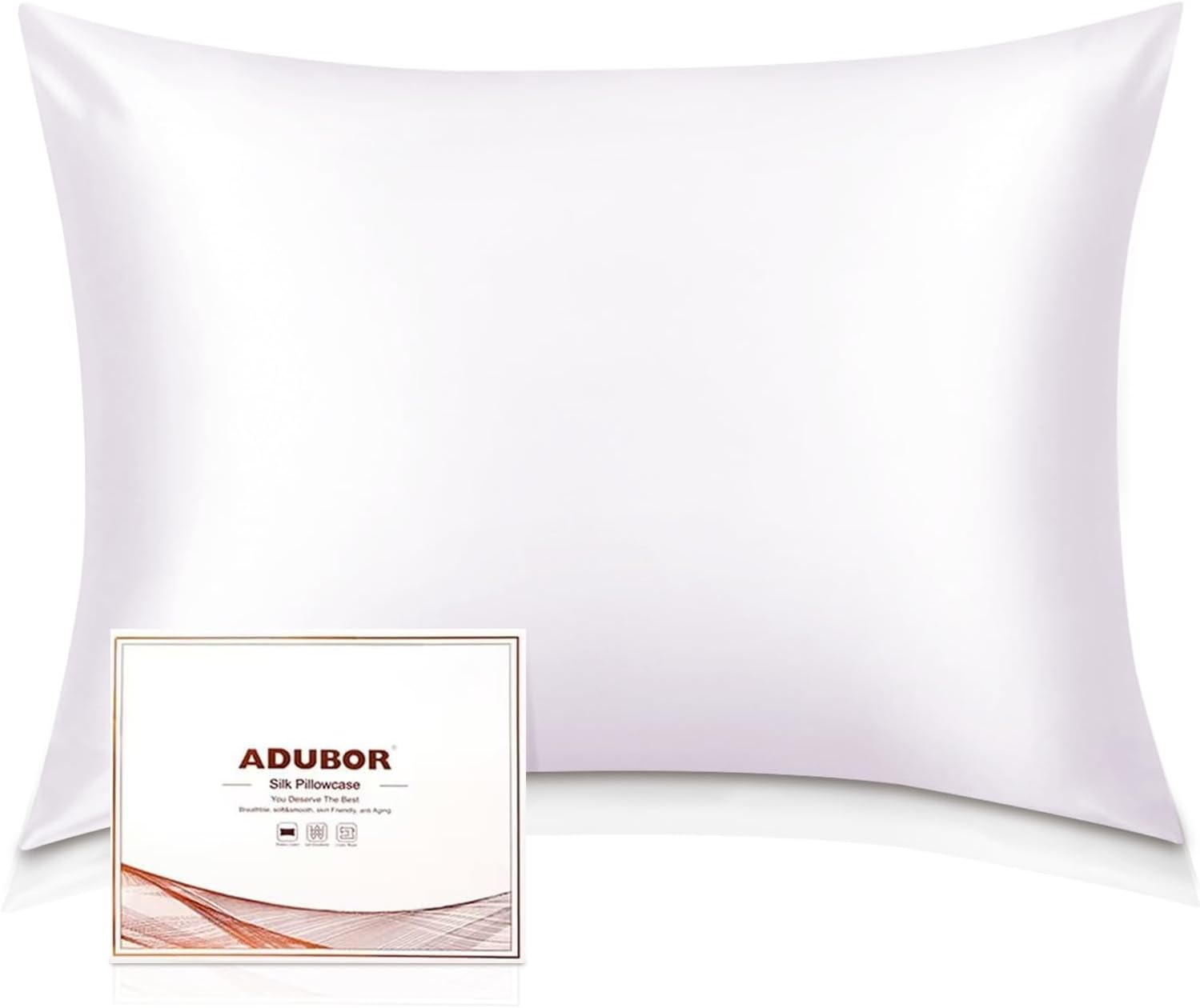 Adubor 100% Silk Pillowcase, Silk Pillow Cases for Hair and Skin with Hidden Zipper, Both Side 23 Momme, 900 Thread Count, 20x30inch, 1Pack, White