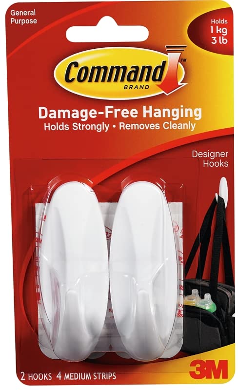 Image of Command Medium Designer Hooks, 2 Hooks and 4 Command Strips, Damage-Free Hanging Wall Hook with Adhesive Strips, No Tools Great for Hanging, Organization and Storage, Holds up to 3 lb (Pack of 6)