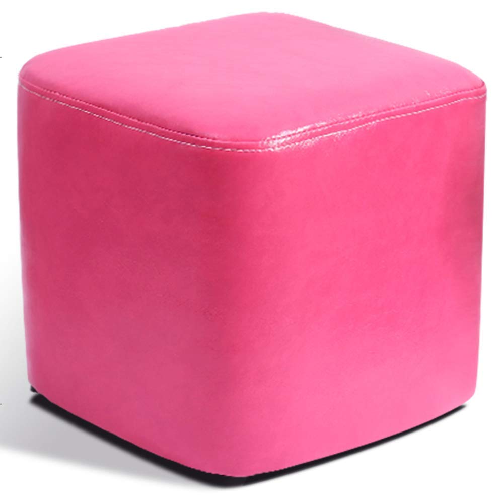 Pouf repose-pieds en bois massif et cuir rembourré stable