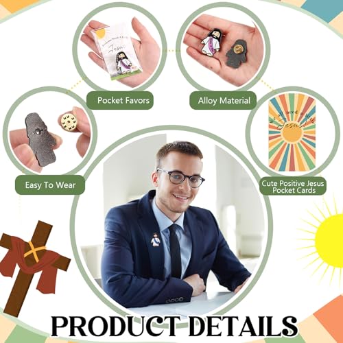 Image of Landical 24 Set Jesus Pins Bulk with Blessing Cards, Christian Enamel Lapel Pin Gift in Bulk Jesus Brooch for Women Men Religious Party Favors for Sunday School Church Gift(10 Colors + Shine Style)