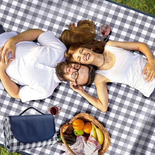 Image of Beach Blanket Outdoor Picnic Blankets Mat 80 inchx60 inch Extra Large Waterproof Sand Proof Camping Blanket Lightweight Folding Portable Travel Blanket for Family Park Beach Grass(Blue)