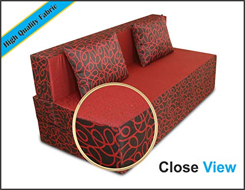 Image of Adorn India Easy 4 Seater Sofa Cum Bed Poly Cotton (Maroon and Black) (6 x 6) (1 Year Warranty)