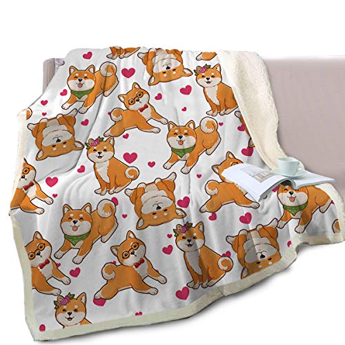 Blessliving Cute Watercolor Dogs Pattern Fleece Blanket Shiba Inu Puppy Sherpa Reversible Throw Animal Print Plush Blanket (Twin, 60 X 80 Inches) #TOP1