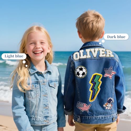 Personalized Kids Denim Jacket for Girls Personalized Tween Girls Trendy Clothes with Name Patches 1-8 Year Old Birthday Gifts Back to School Outfits Spring&Fall Jackets2