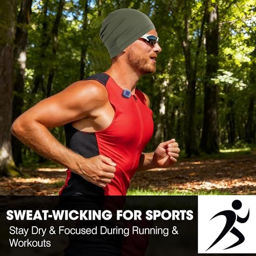 WTACTFUL Cooling Skull Cap for Men Women Breathable Running Caps Sweat Hat Skull Caps Thin Slouchy Beanie for Dreadlock Cycling Motorcycle Riding Hiking Helmet Liner Sport 3Pack Black Black Deep-Green