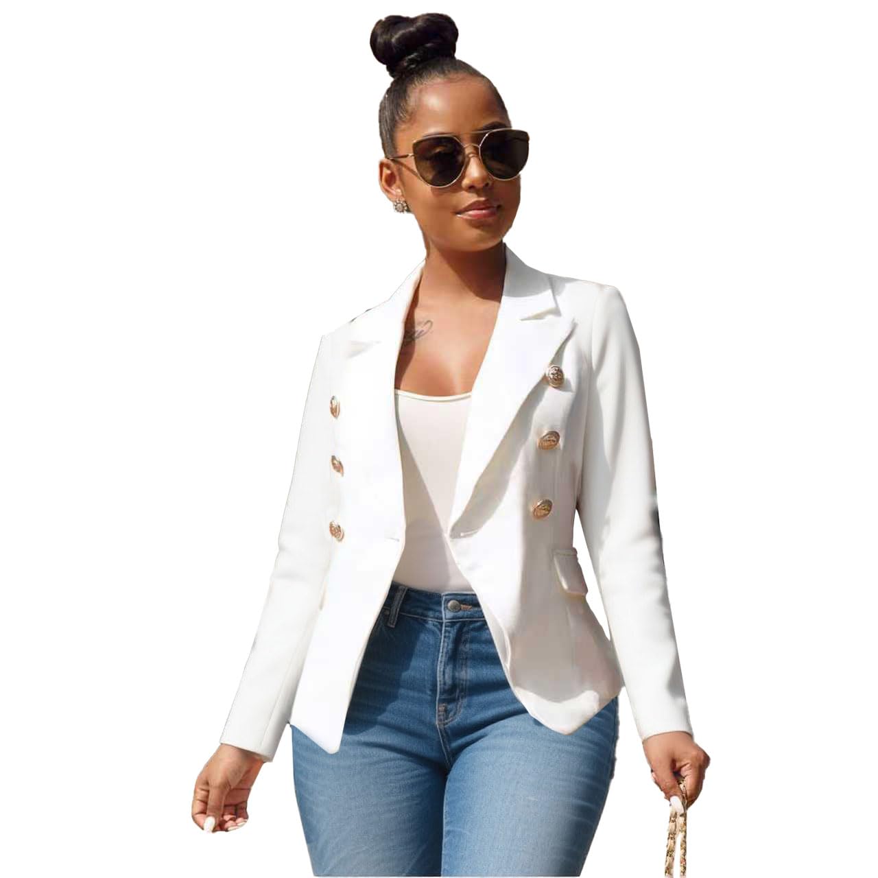 Womens Business Blazer Casual Long Sleeves Lapel Open Front Suit Jacket Work Blazer with Pockets