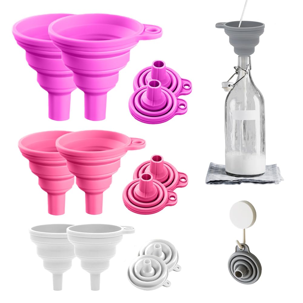 6 Pack Collapsible Silicone Funnels for Filling Bottles, Upgrade Kitchen Gadgets (Color#C)