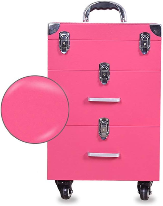 Trolley Cosmetic Case Professional Multi-Layer Drawer e Large Vanity Case Capacity Nail Storage Box Toolbox (Pink)