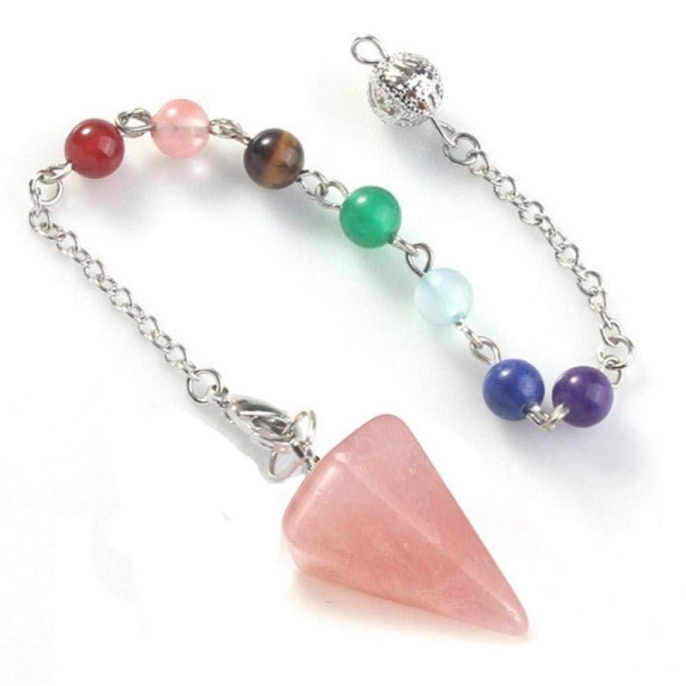 Natürlicher Kristall Sechseckiger Kegel Anhänger Pendel für Männer Frauen Rosa Quarz Lapis Opal Edelstein Schmuck-Klares Kristall Chakra
