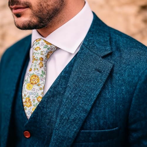 Image of Barry.Wang 100% Cotton Floral Ties for Men 63 inch Extra Long Necktie Clip | Fashion Cotton Printed Neckties,Wildflower 2.76 inch Ties Skinny,Gift Box,Groomsmen Wedding Engagement Graduation