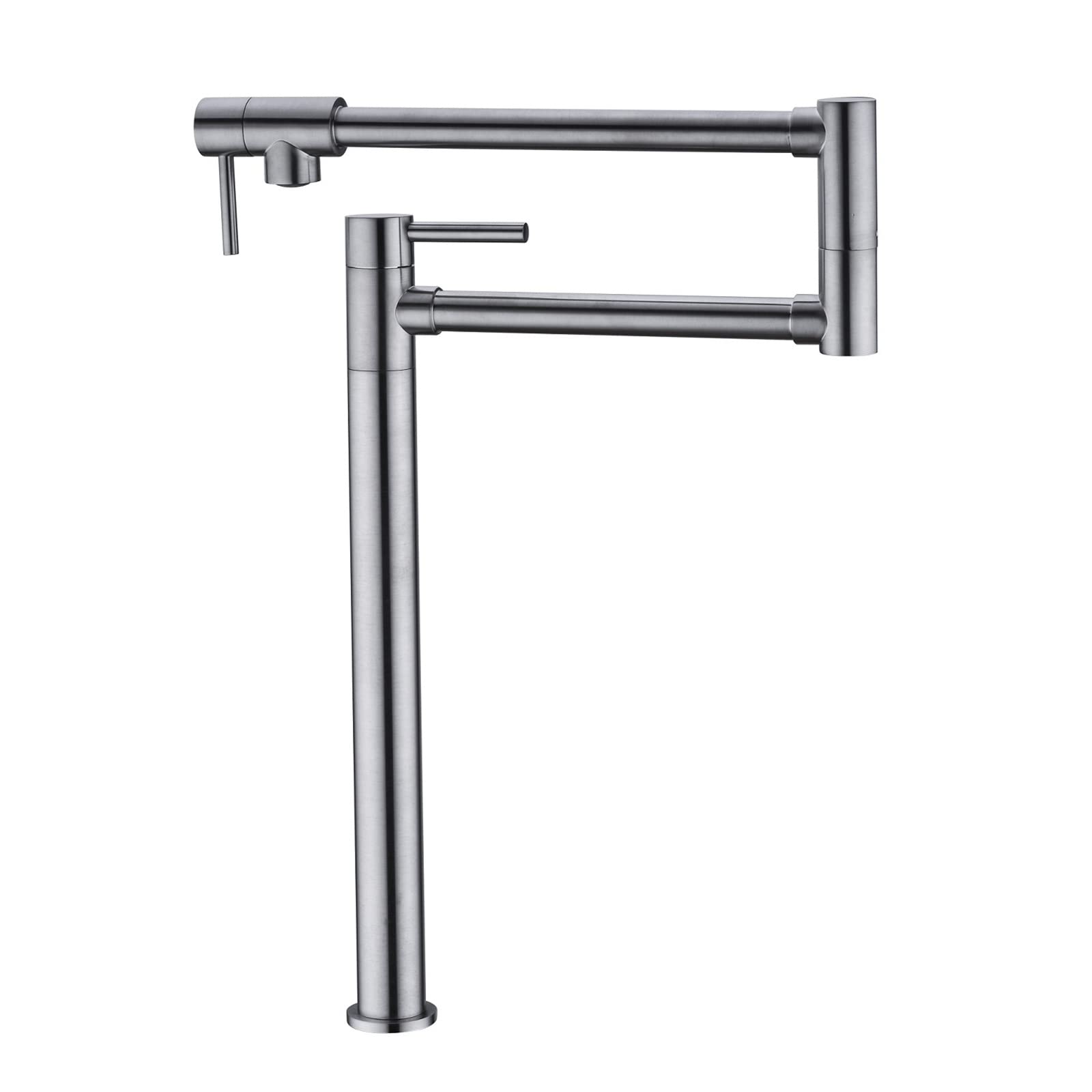 Grifo de llenado de olla montado en cubierta con vástago de extensión, grifo plegable de latón macizo, níquel cepillado
