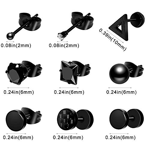 Onesing 15 Pairs Earrings For Men Black Stud Earrings Mens Earrings Stainless Steel Earrings For Men Women Jewelry Piercing Men Earrings Set #TOP1