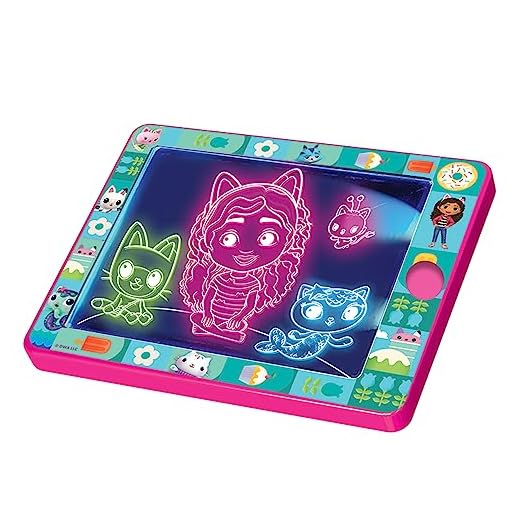 Cefa Toys - Pizarra Luminosa Mágica La Casa de Muñecas de Gabby, Pizarra con Tablero Luminoso Portátil, Incluye 8 Luces de Colores y 2 Rotuladores Borrables, Apto Para Niños a Partir de 5 Años