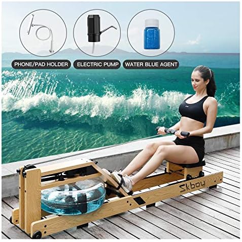 Skboy Rowing Machines, Foldable Belt Drive Rower Exercise Equipment with LCD Monitor (Include Phone Holder, Electric Water Pump)