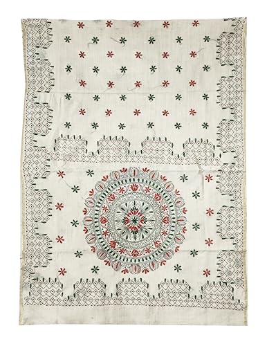 Image of SHRISTI CLOTHINGS Women's Hand Embroidered Cotton Silk Kantha Stitch Saree with Blouse Piece (SB4200924 OFFWHITED91)