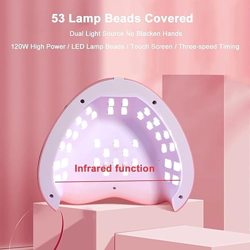 Miniatura 4 de Lámpara de uñas LED UV de 120 W, esmalte de uñas de gel rosa en forma de corazón, luz LED UV con 3 temporizadores, lámpara de gel profesional para