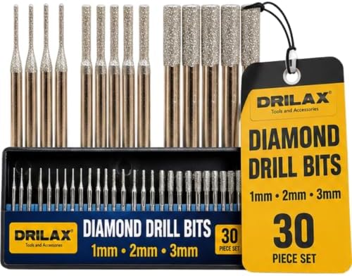 Drilax Diamond Drill Bits for Stone, Glass, Dremel 1-2-3mm 30-Pc 1/8 Shank