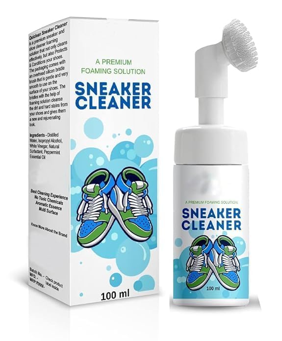 Sneaker Cleaner Premium Foaming Solution With Silicon Bristle Brush Shoe Cleaner & Shoe Shampoo For Sneaker Nubuck Canvas Knit Trainers Multi-Material Suede 100 ml