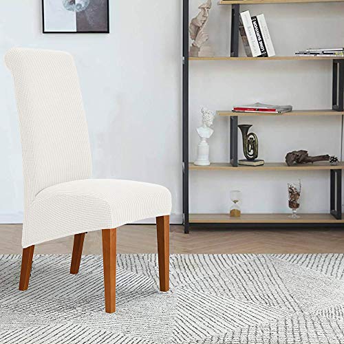 Deisy Dee Stretch Xl/Oversized Soft Spandex Extra Large Dining Room Chair Covers For Kitchen Dining，Removable Washable Chair Protectors Slipcovers (Off White, 2) #TOP1