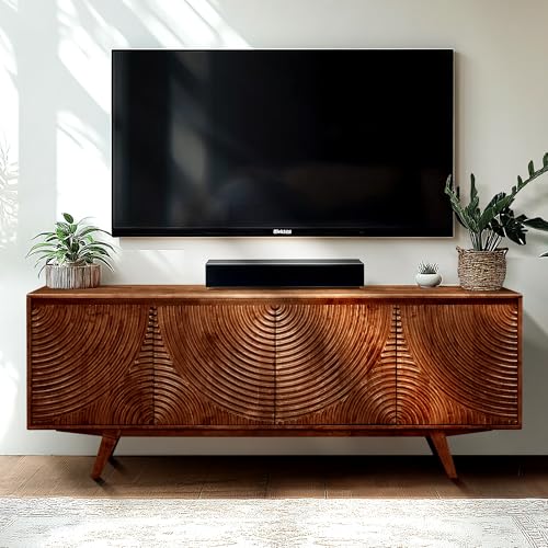 Acacia Harmony TV Stand for TVs up to 75+ Inch Entertainment Center with Storage Shelves and Cable Management, TV Media Console Table Wood TV Stands for Living Room Bedroom, Walnut