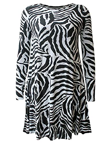 WEAR THE FASHION Damen-Swingkleid, langärmelig, bedruckt, Übergröße, Rundhalsausschnitt, Swing-Kleid, Zebramuster, 42/44