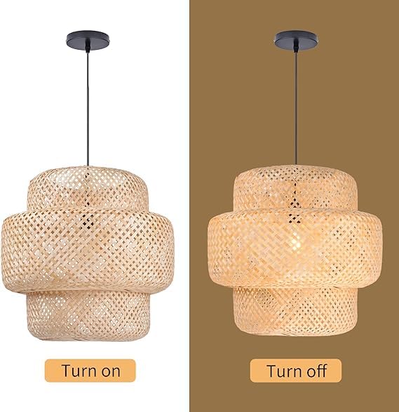 Image of Bamboo Lamp shade | Pendant Lamp | Boho Lamp Shade|Cane Lampshade | Rattan Lamp Shade | Bamboo Hanging Lamps Pendant Light for home office decoration Color-Beige,(Diameter 30 CM, Height 35 CM)