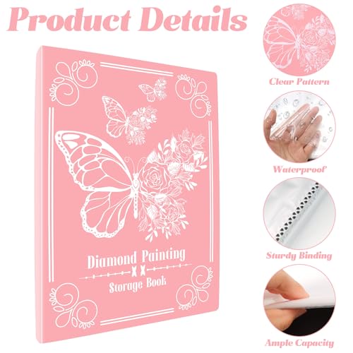Image of ZYNERY 2 Pack A3 Diamond Painting Storage Book, 60 Pages Art Portfolio Diamond Art Storage Large Folder - Suitable for 12x16 inch Diamond Painting (Pink + Black)