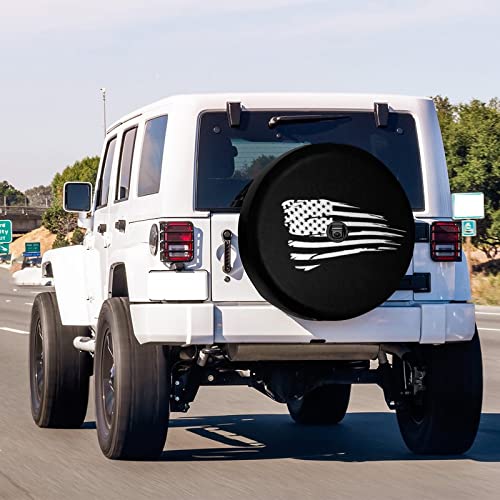 Image of Waving American Flag Military Spare Tire Cover with Backup Camera Hole Wheel Tire Cover Fit Trailer, RV, SUV and Many Vehicle 16inch