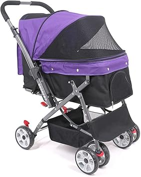 Foldable Dog Stroller, Pet Travel Trolley Cart for Medium/Large Dogs and Cats,Max Loading 25kg Color Purple