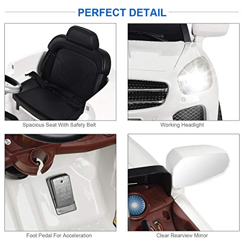 Costzon Kids Ride On Car, 6V Rc Parental Remote Control & Foot Pedal Manual Modes, Battery Powered Vehicle W/Led Lights Mp3 Functions, White #TOP6