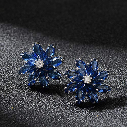 Cubic Zirconia Flower Stud Earrings - Large Sparkly CZ Crystal Rhinestone Snowflake Studs Daisy Floral Cluster Earrings Bridal Costume Jewelry for Bride Bridesmaids Birthstone Birthday Gift3