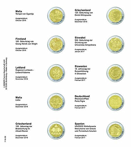 LINDNER 1118-20 Illustrated Album for 2 €URO Commemorative Coins: Malta, October 2016 - Spain, February 2017