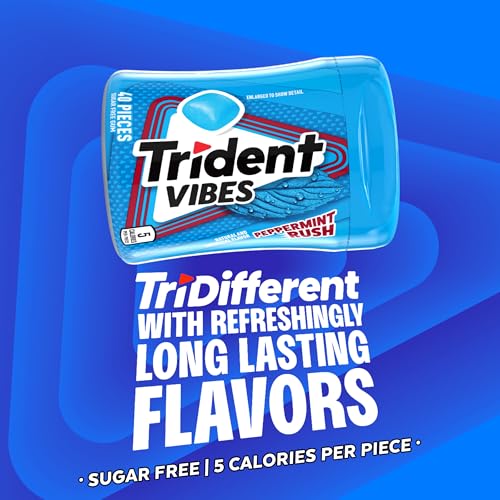 Image of Trident Vibes Sugar Free Chewing Gum, Peppermint Rush Gum, Regular Size, 40 Piece Bottle