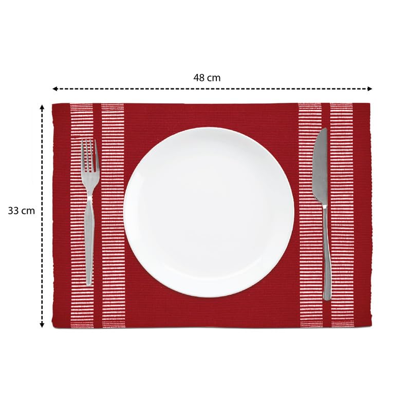 Encasa Homes Dining Placemats (Set of 6 pcs) Made from Fine Ribbed Cotton - Perfect Size 46x32 cm, Smart Modern Colours & Designs, Use at Home, Cafes, Restaurants & Hotels - Ladder Red - Image 4