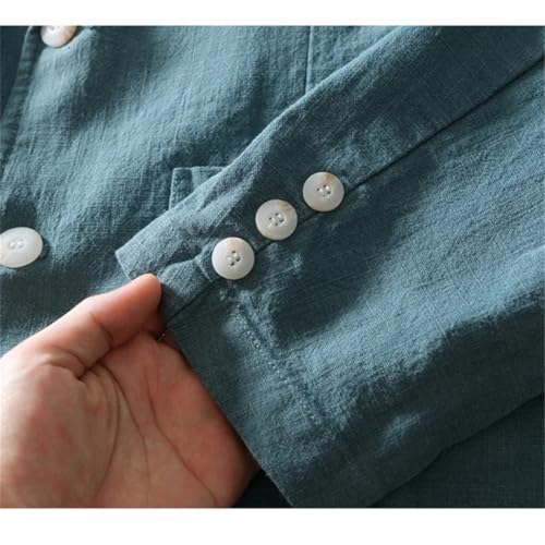 Generic Men's Linen Cotton Blazer buttons Long Sleeve Casual Business Loose Solid Color Suit Jackets4