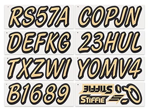 Image of STIFFIE Whipline Solid Tan /Black 3 inch Alpha-Numeric Registration Identification Numbers Stickers Decals for Boats & Personal Watercraft