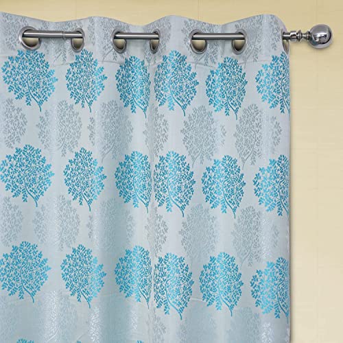 Image of Homestan Jacquard Long Door Curtains 9 Feet Long Set of 1, Elegant Screen for Door with Grommet for Home Decor (9x4 Feet, Aqua)
