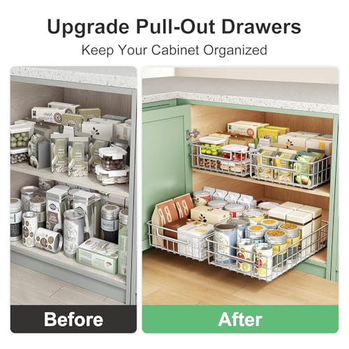 Pull out Cabinet Organizer, Stainless Steel 4-Pack Slide out Drawer with Silent Full-Extension Slides, Adhesive Roll out Can Spice Storage Basket Shelf Rack for Pantry, Kitchen, Bathroom, Home Closet by Kitstorack - Image 9