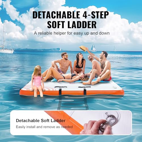 VEVOR Inflatable Floating Dock, 8 x 5FT Inflatable Dock Platform, Non-Slip Water Floating Dock Mat with Portable Carrying Bag & Detachable Ladder, Floating Platform Island Raft for Pool Beach Ocean - image 5