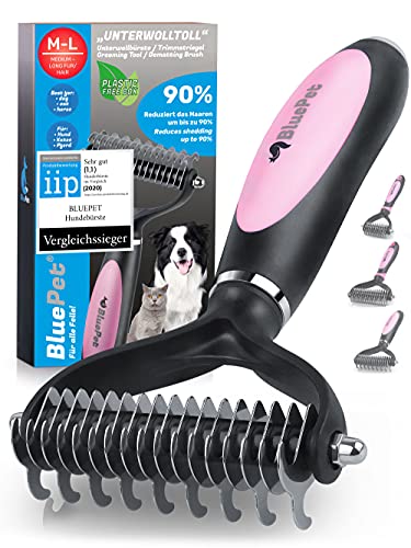 BluePet Spazzola per Cani e Gatto a Pelo Lungo e Medio, Pettine Cane e Gatti, Cardatore Sottopelo, Spazzole Doppia Faccia (M-L 2.0 Cani di taglia grande Rosa)