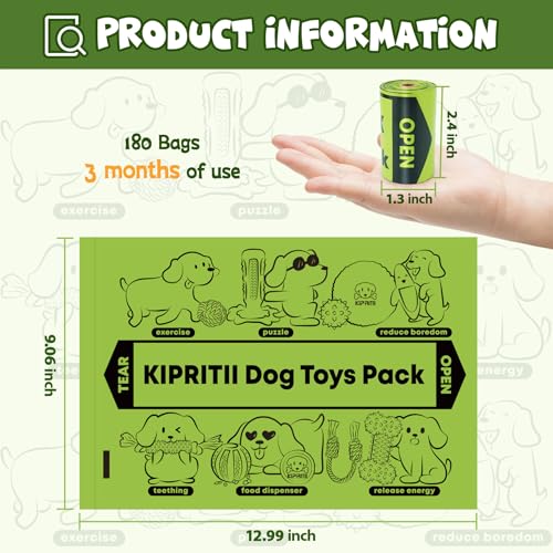 Kipritii KPPB1-MX1-12PC Strong-Endurance Dog Poop Bag Set With Dispenser & Leash Clip, Thick Waste Poop Bags thumb #6
