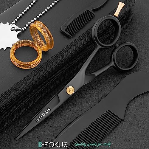 B-Fokus Multi-Use Mustache And Beard Scissors, 5-Inch Black German Steel Grooming Scissors For Beard And Mustache Care, Beard Scissors For Men Come With A Gorgeous Zipper Case And Comb Set #TOP2