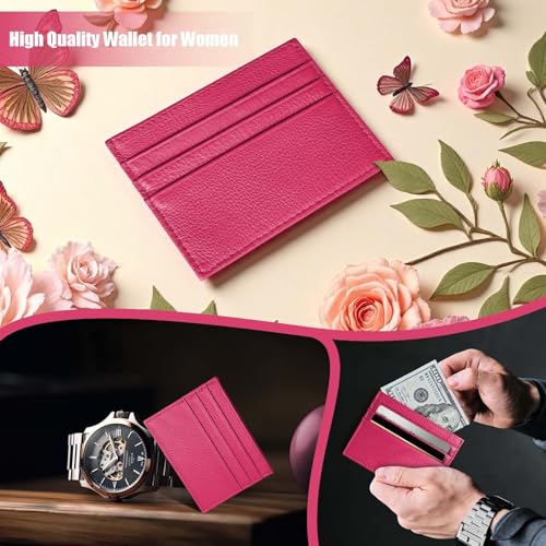 Image of M-Plateau Super Slim Genuine Leather Credit Card Wallet | Card Holder, Small Wallet for Man and Women with 6 Card Slots and 1 Pocket (Rose Red)