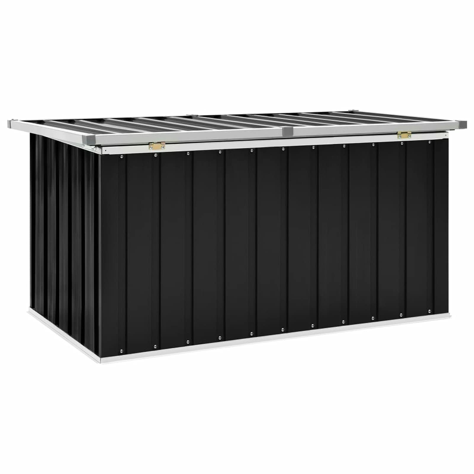 Gecheer Coffre de Rangement Jardin Anthracite 129x67x65cm - Acier Galvanisé, Spacieux, Facile à Assembler