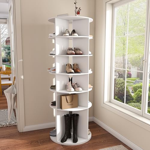 Image of Leavader Tall Rotating Shoe Rack Tower, 6-Tier Spinning Shoe Rack, Free Standing 360 Revolving Shoe Organizer, High Bottom Design Shoe Tower Spinning Storage Lazy Susan for Entryway